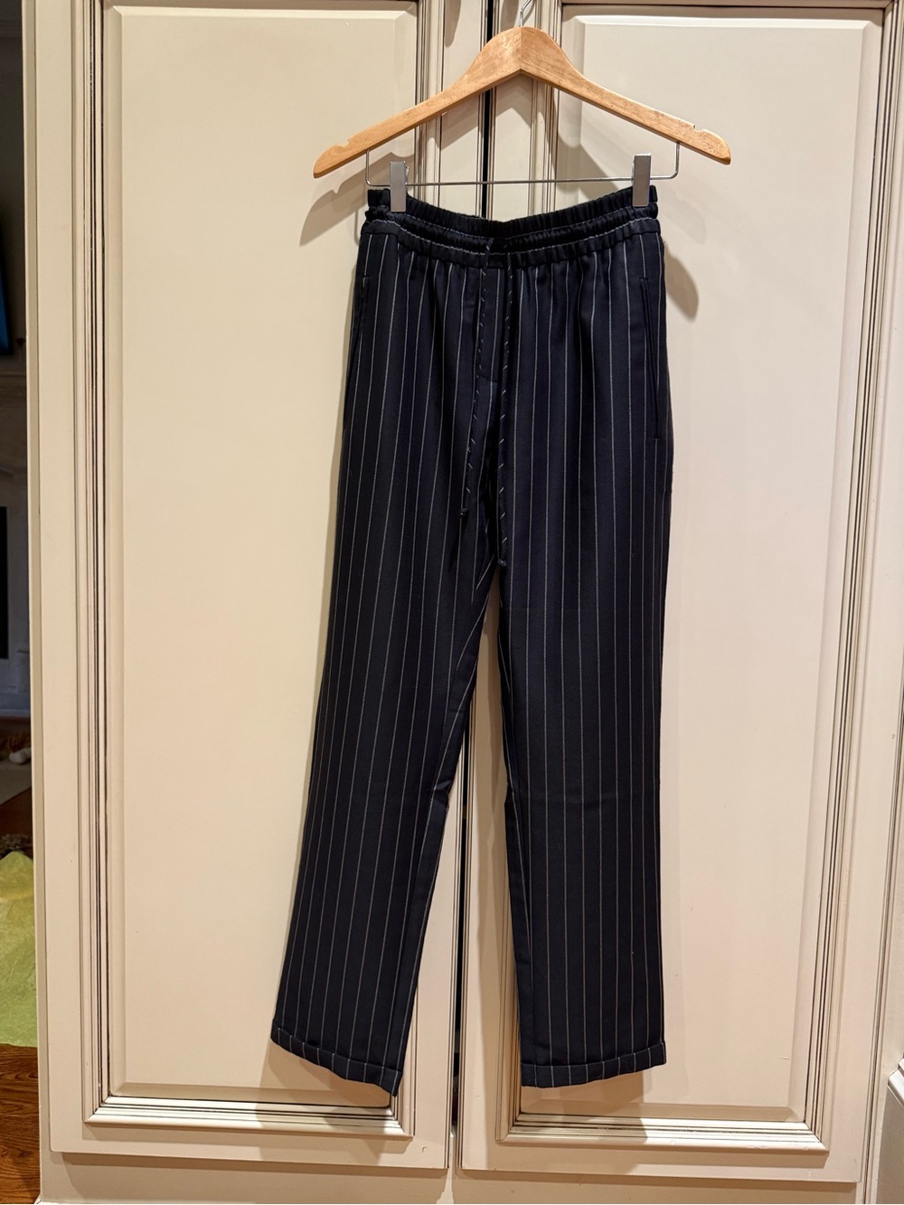 NWT Stella McCartney Black Pinstripe Wool Drawstring Pants Sz 42 US 6